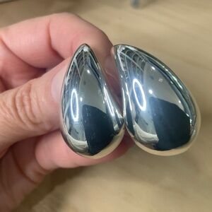 Silver-toned Tear Drop Earrings for Pierced Ears